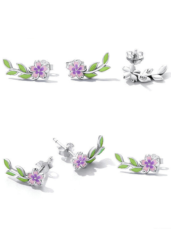 925 Sterling Silver Enamel Flower Cute Stud Earring