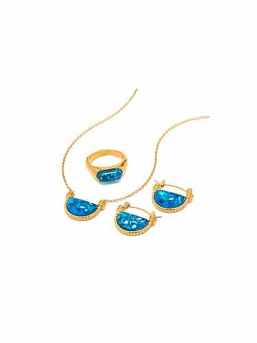 Trend Geometric Stainless steel Resin Blue Earring and Necklace Set