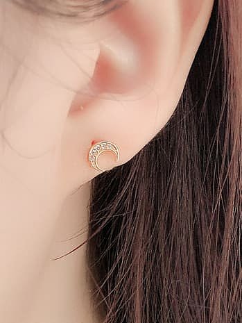 925 Sterling Silver Cubic Zirconia Moon Minimalist Stud Earring