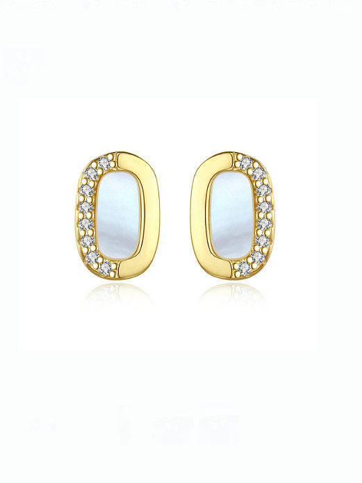 925 Sterling Silver Shell Geometric Minimalist Stud Earring