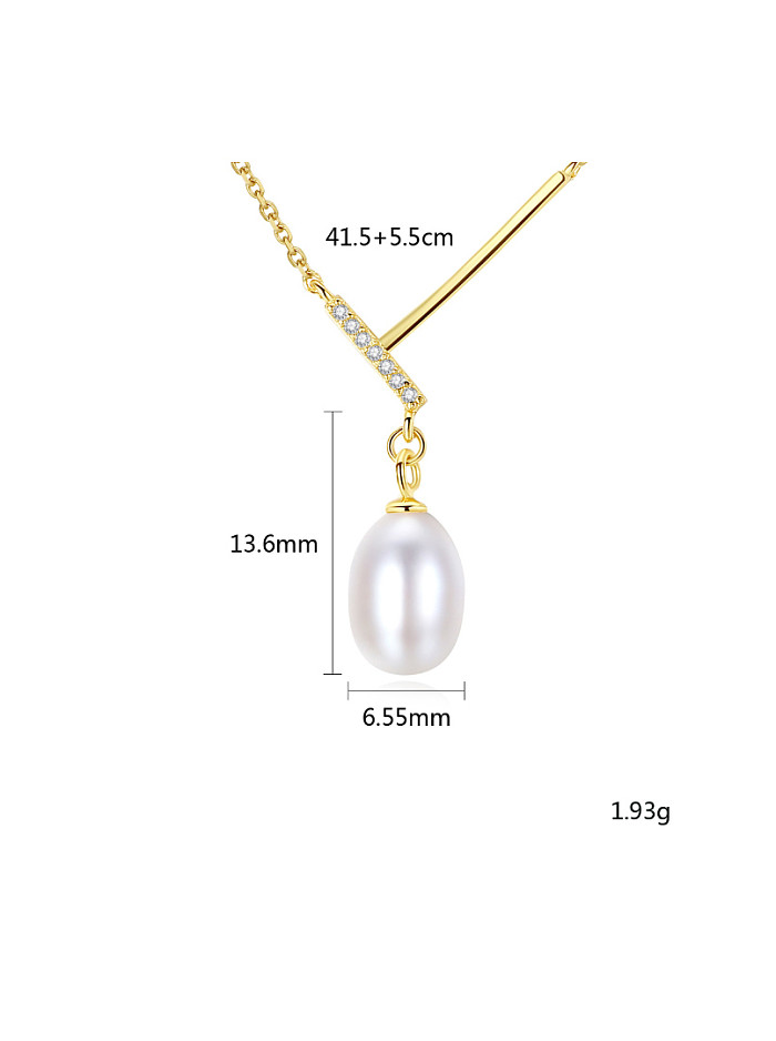 Nuevo collar de perlas naturales de plata pura con circón AAA