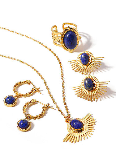 Set aus geometrischem Vintage-Ohrring und Halskette aus Titanstahl in Blau
