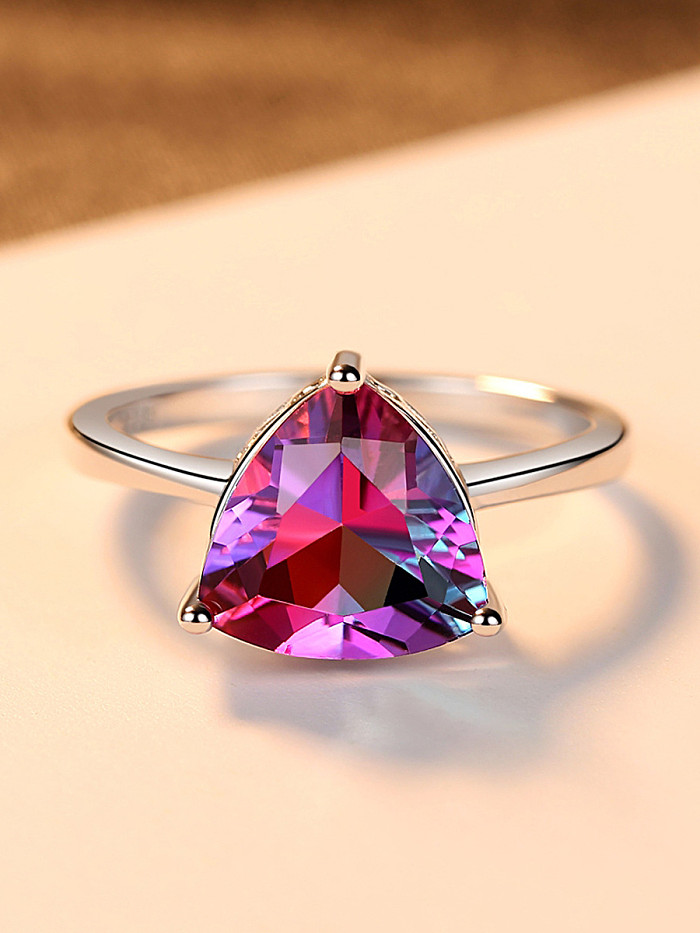 Sterling silver Rainbow semi-precious stones Triangle ring