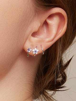 925 Sterling Silver Cubic Zirconia Enamel Flower Cute Hook Earring