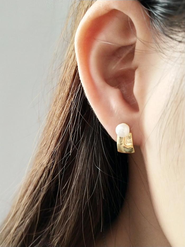 Boucles d'oreilles en perles synthétiques géométriques en argent sterling