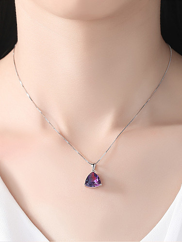 Sterling silver Rainbow semi-precious stones Triangle necklace