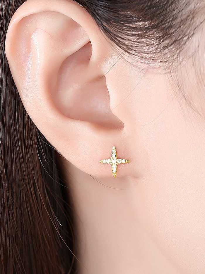 Boucle d'oreille minimaliste en forme de croix en argent sterling 925 avec zircon cubique