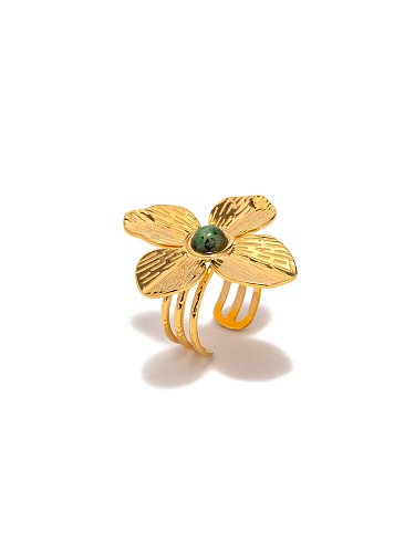 Anel de banda de tendência flor turquesa de aço inoxidável