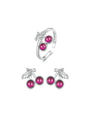 925 Sterling Silver Cubic Zirconia Cute Friut Ring And Earring Set