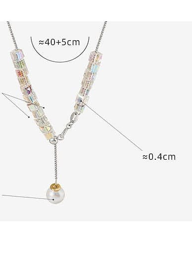 Geometrische zierliche Lariat-Halskette aus Messingimitatperlen