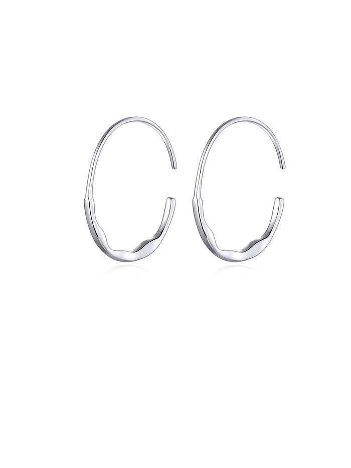 925 Sterling Silver With White Gold Plated Minimalist Round Hoop Earrings