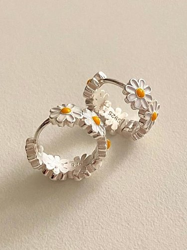 925 Sterling Silver Enamel Flower Vintage Huggie Earring