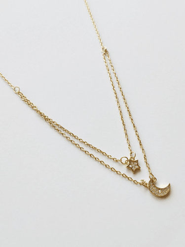 Pure Silver 18k-gold Star Moon Necklace