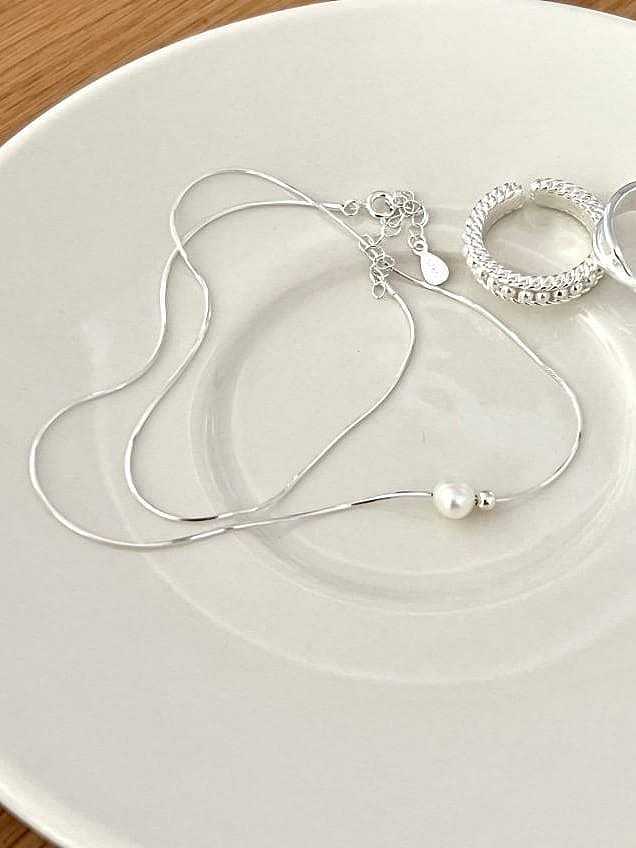 Collar minimalista de bolas de perlas de imitación de plata de ley 925