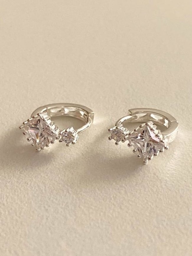 925 Sterling Silver Cubic Zirconia Square Minimalist Stud Earring