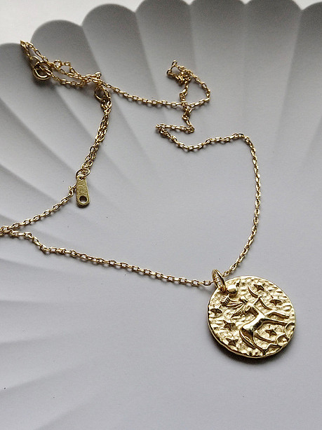 Pure silver plated 18k-gold relief constellation round Necklace