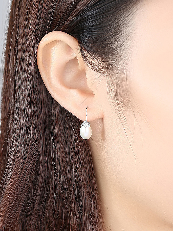 Pure silver with 3A zircon natural freshwater pearl studs