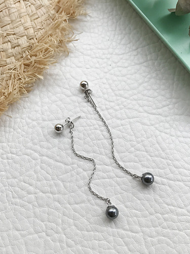 Sterling silver synthetic pearl tassel Stud Earrings