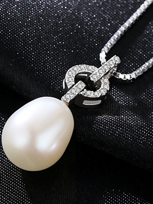 Pure silver 10-11mm natural pearl necklace