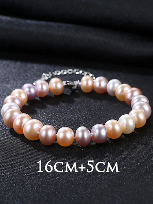 Sterling Silver 8-9mm flat mixed color natural freshwater pearl bracelet