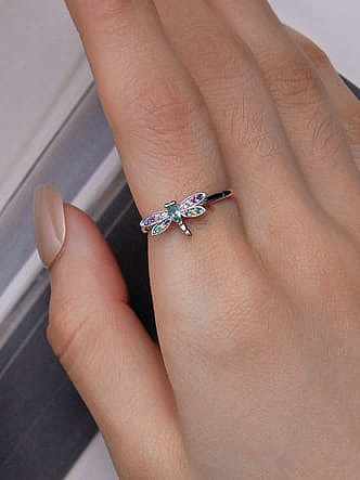 925 Sterling Silver Cubic Zirconia Dragonfly Classic Band Ring
