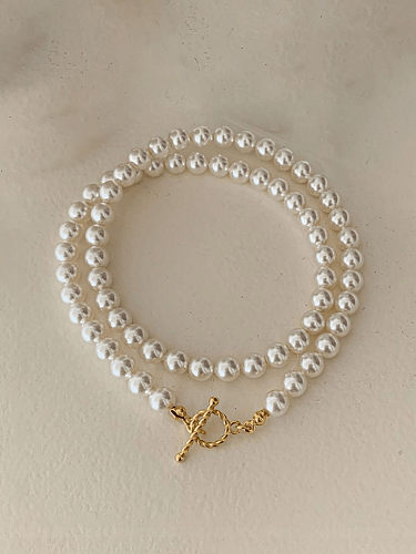 Collier de perles vintage géométrique en argent sterling 925 imitation perle