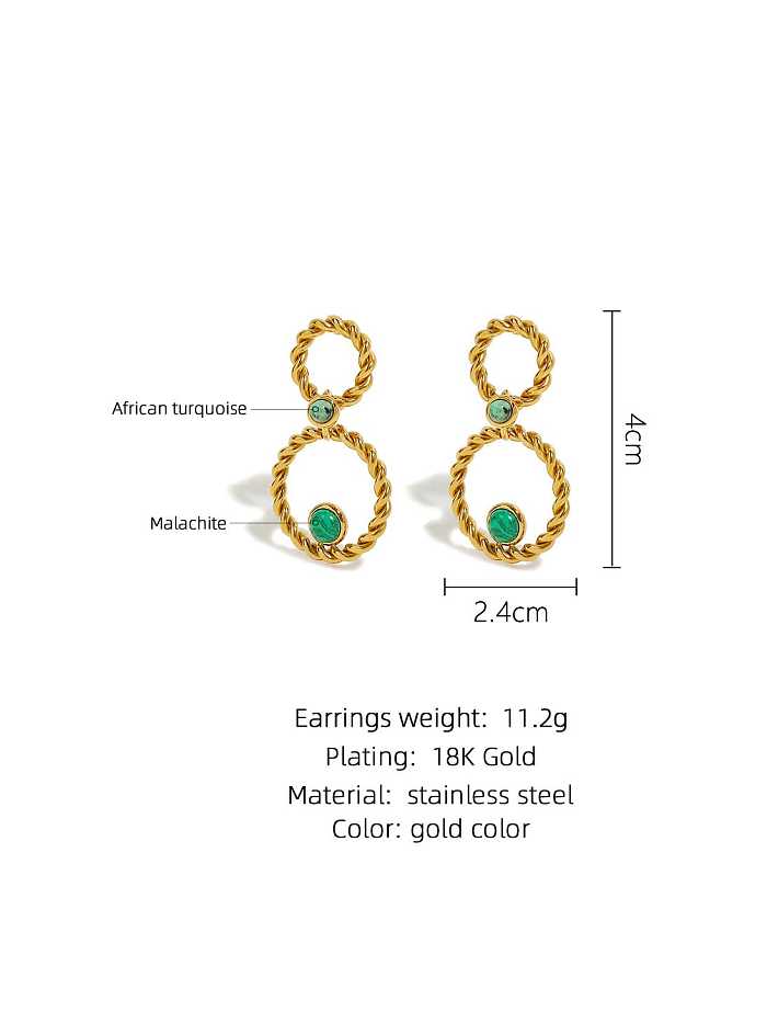 Boucles d'oreilles pendantes vintage géométriques vert émeraude en acier titane