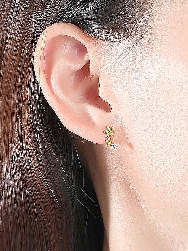 925 Sterling Silver Cubic Zirconia Flower Minimalist Stud Earring