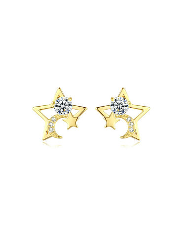 925 Sterling Silver Cubic Zirconia Pentagram Minimalist Stud Earring