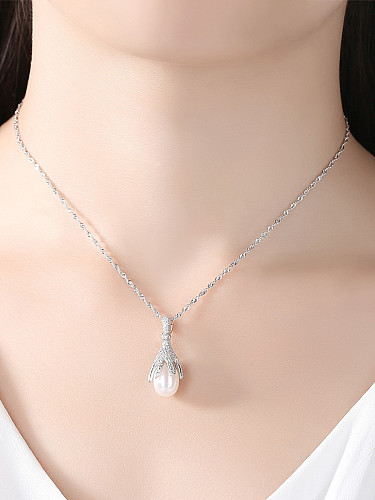 Pure silver inlaid AAA zircon natural pearl necklace