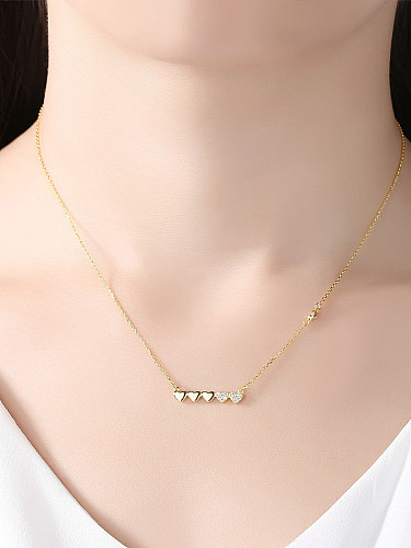 Pure silver 18K-gold plated heart mirco-inlay AAA Zricon Necklace