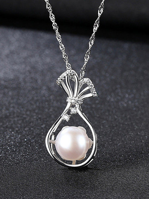Pure silver water wave chain freshwater pearl gift bag Necklace