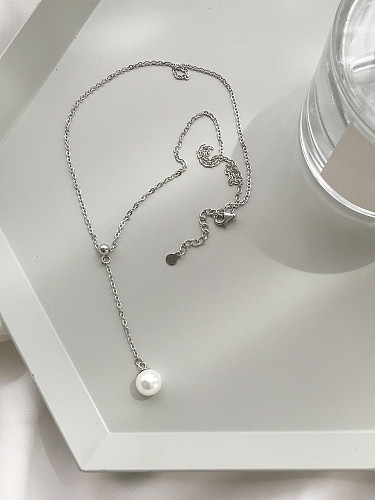 Sterling silver slender synthetic pearl necklace