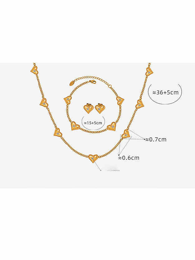 Dainty Heart Titanium Steel Cubic Zirconia Earring Bracelet and Necklace Set