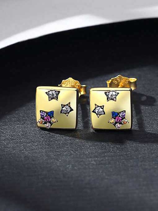 925 Sterling Silver Cubic Zirconia Geometric Vintage Stud Earring