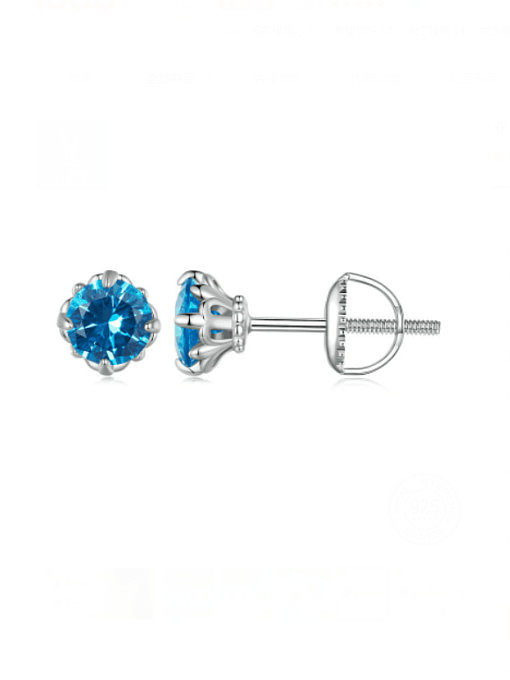 925 Sterling Silver Cubic Zirconia Round Minimalist Stud Earring