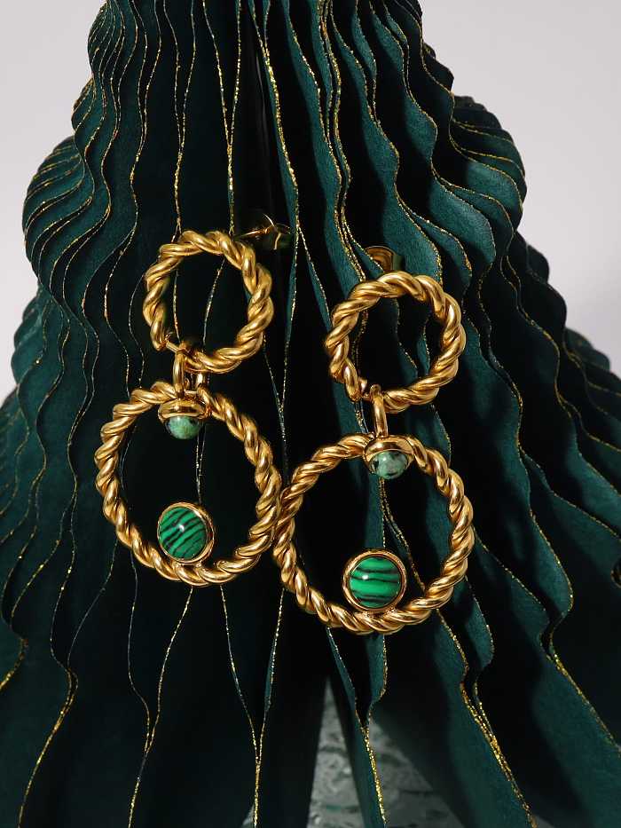 Boucles d'oreilles pendantes vintage géométriques vert émeraude en acier titane