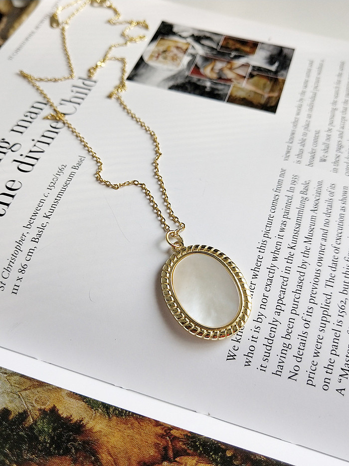 Pure Silver 18k-gold Oval Shell Necklace