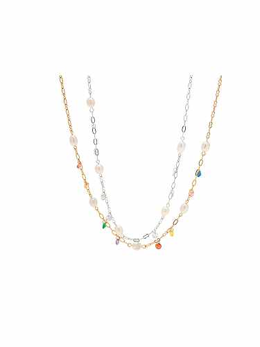 Zierliche Perlenkette mit Süßwasserperle und Quaste aus Titanstahl