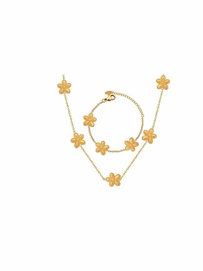 Ensemble bracelet et collier en acier titane Dainty Flower