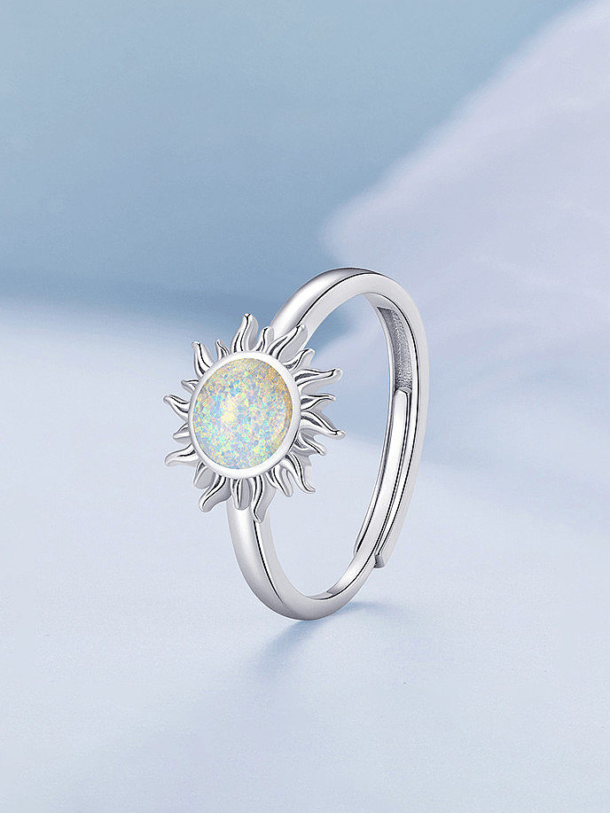 925 Sterling Silver Synthetic Opal Flower Dainty Band Ring