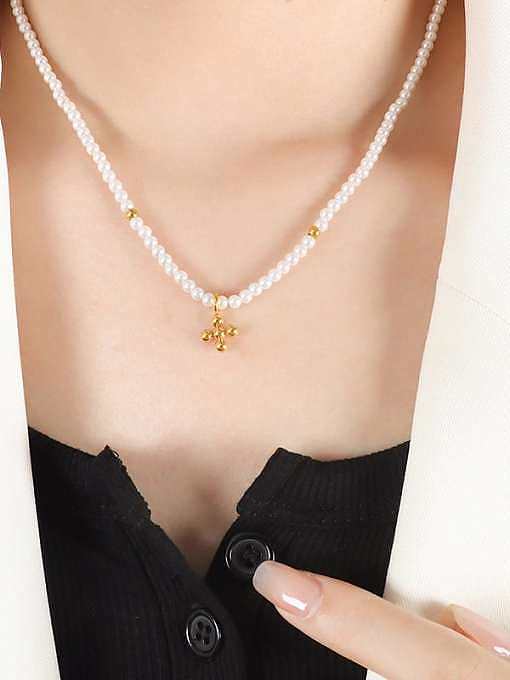 Titanium Steel Imitation Pearl Cross Trend Necklace