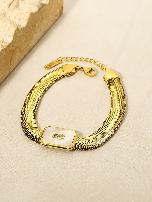 Titanium Steel Malchite Enamel Square Vintage Link Bracelet