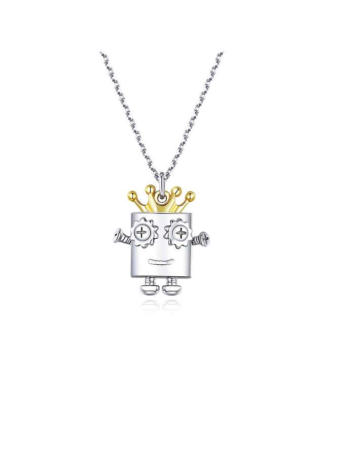 925 Sterling Silver With White Gold Plated Cute Robot Necklaces
