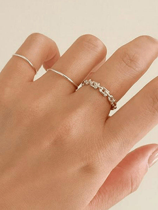 925 Sterling Silver Geometric Chain Vintage Band Ring