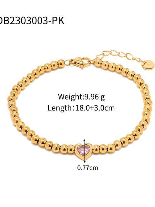 Bracelet en acier inoxydable avec zircon cubique et perles délicates en forme de cœur