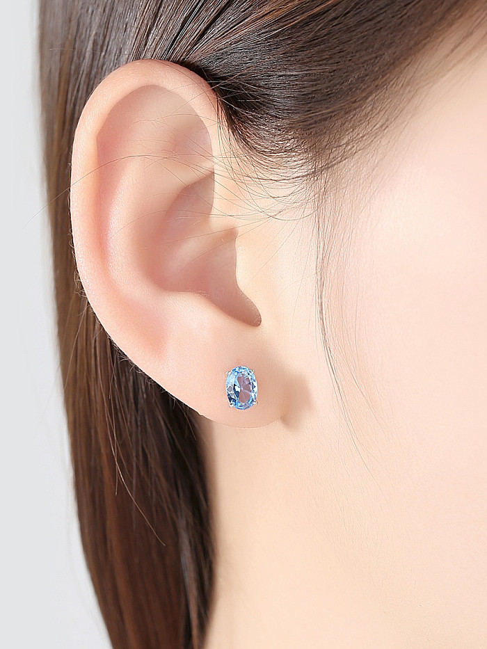 Sterling silver sky blue semi-precious stones minimalist stud earrings
