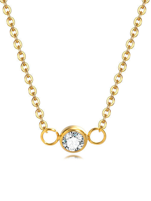 Titanium Steel Rhinestone Geometric Minimalist Necklace