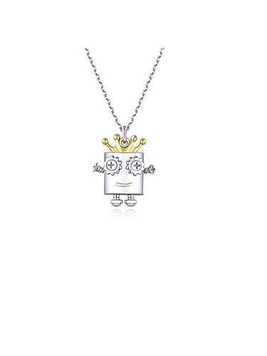 925 Sterling Silver With White Gold Plated Cute Robot Necklaces