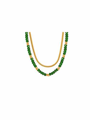 Titanium Steel Glass beads Green Geometric Vintage Multi Strand Necklace